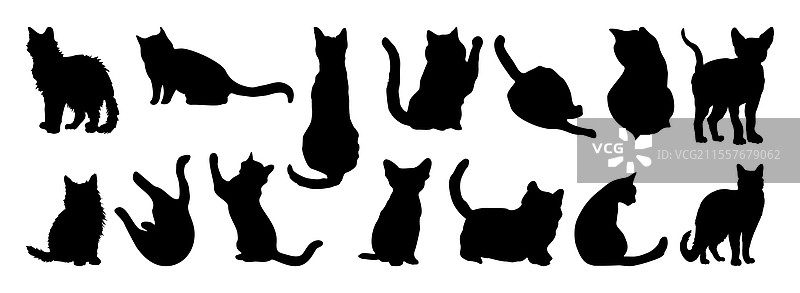 各种姿势的黑猫剪影集合图片素材