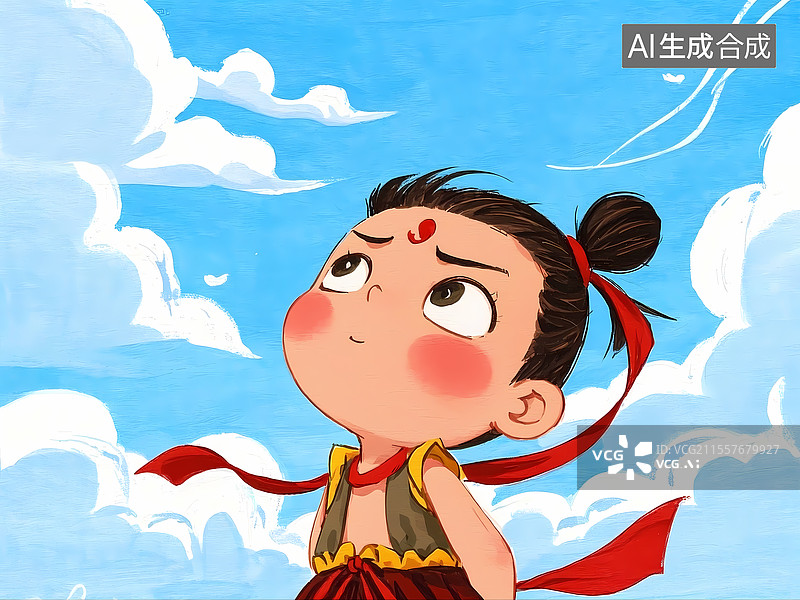 【AI数字艺术】Q版可爱哪吒治愈系插画图片素材