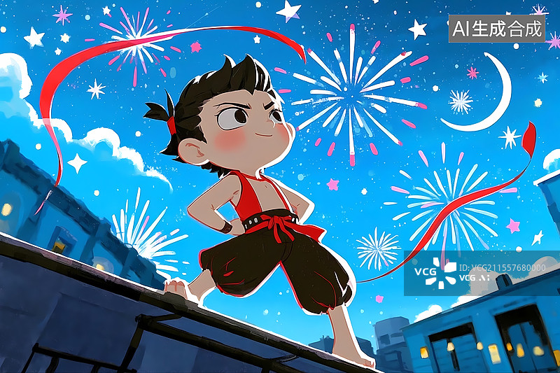 【AI数字艺术】Q版可爱哪吒治愈系插画图片素材