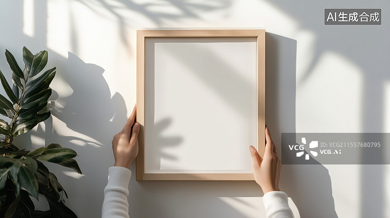 【AI数字艺术】手拿白色画框图片素材