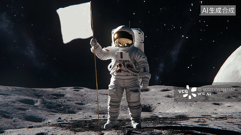 【AI数字艺术】宇航员月球探索插画图片素材