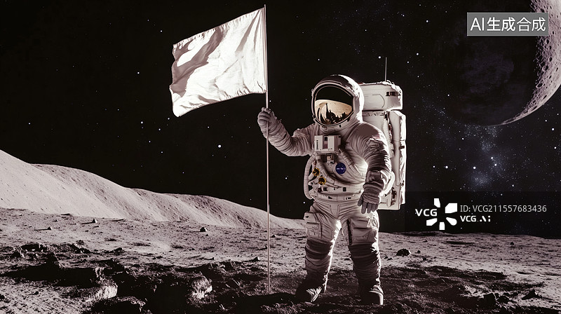 【AI数字艺术】宇航员月球探索插画图片素材