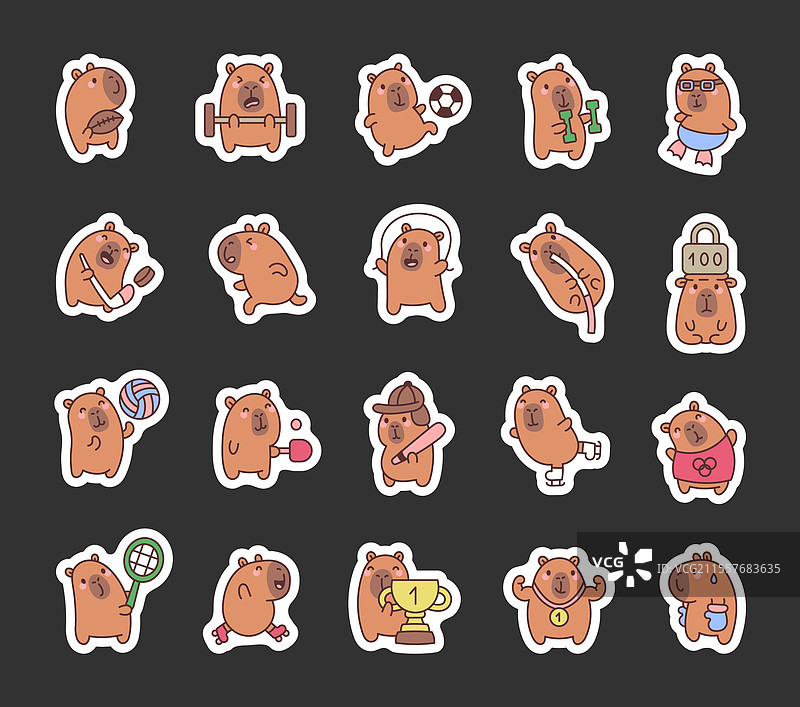 可爱的卡通水豚运动套装图片素材