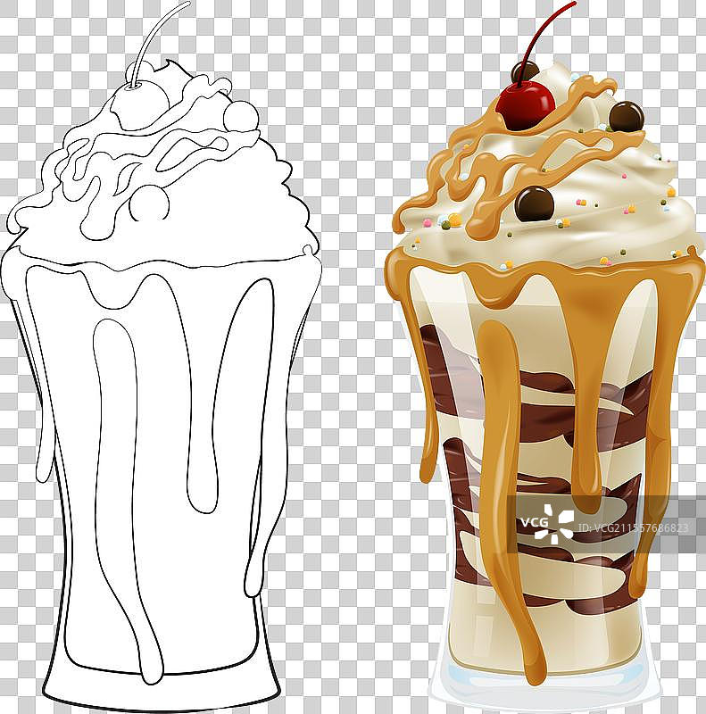 一份既素描又上色的圣代冰淇淋图片素材