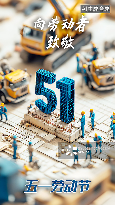 【AI数字艺术】AIGC：建筑工地劳动的工人，国际劳动节创意海报背景图片素材