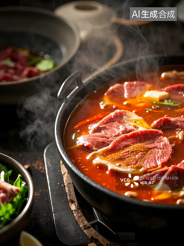 【AI数字艺术】潮汕牛肉火锅美食特写图片素材