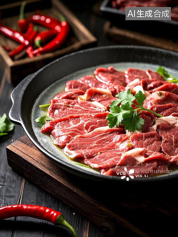 【AI数字艺术】潮汕牛肉火锅美食特写图片素材