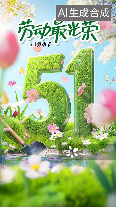 【AI数字艺术】五一劳动节3D文字创意海报图片素材