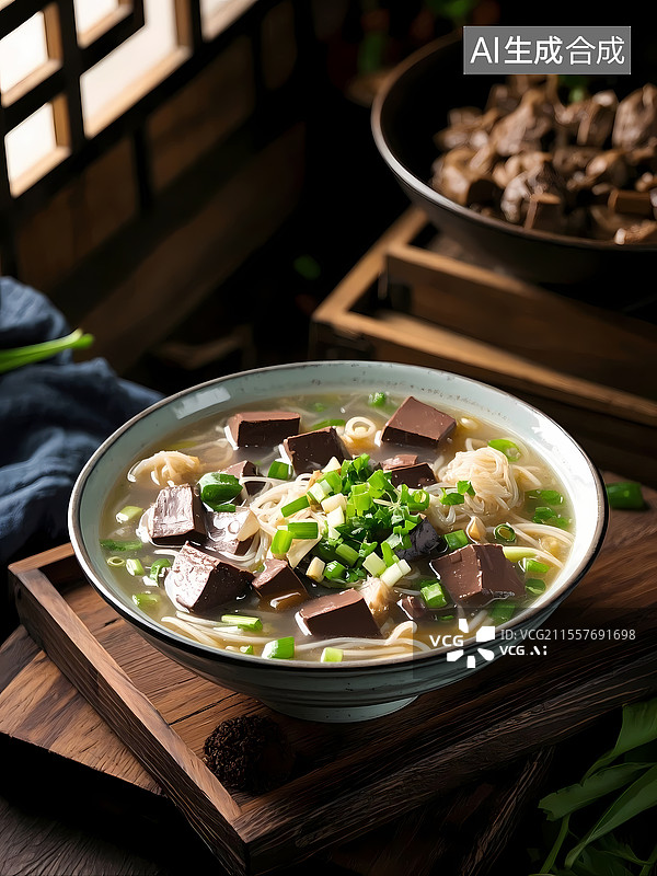 【AI数字艺术】鸭血粉丝汤美食特写图片素材