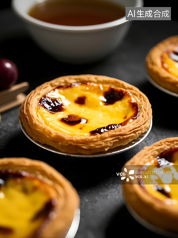 【AI数字艺术】葡式蛋挞美食特写图片素材