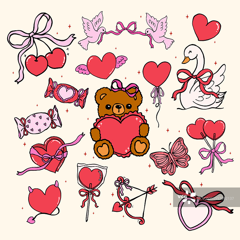 复古情人节怀旧元素集，波浪形设计图片素材