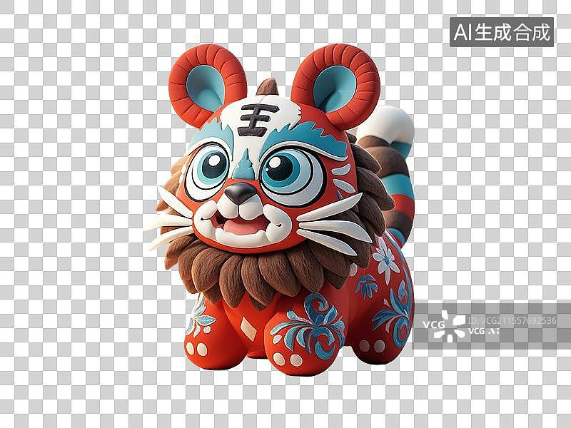 【AI数字艺术】3D渲染，中国风老虎，布老虎，老虎玩具，虎年，十二生肖，免抠元素图片素材