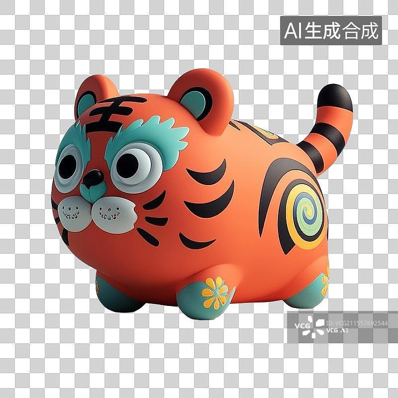 【AI数字艺术】3D渲染，中国风老虎，布老虎，老虎玩具，虎年，十二生肖，免抠元素图片素材