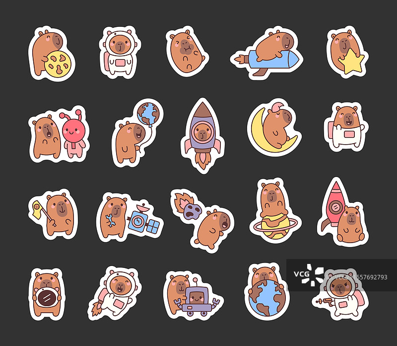 水豚太空冒险系列，特色宇航员图片素材