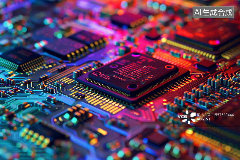 【AI数字艺术】色彩斑斓的电路板微观图图片素材