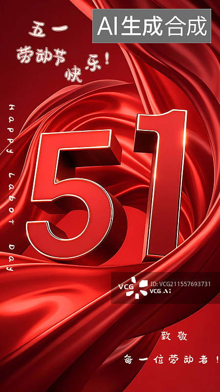 【AI数字艺术】五一劳动节红色丝绸海报图片素材