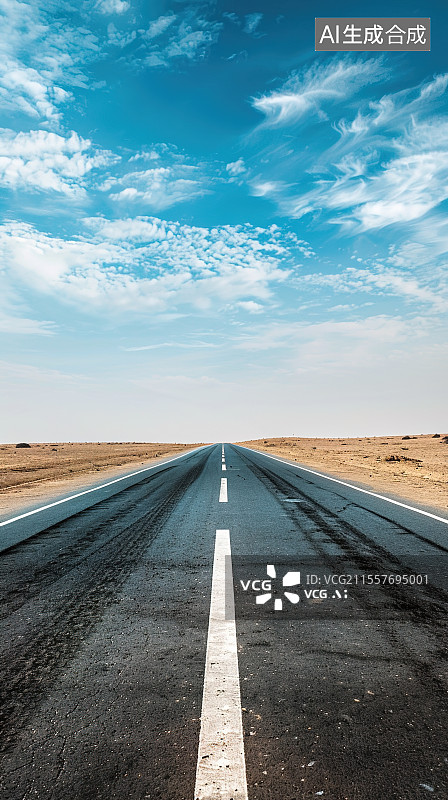 【AI数字艺术】晴空下沙漠中的道路图片素材