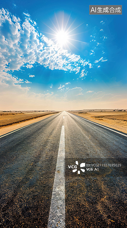 【AI数字艺术】晴空下沙漠中的道路图片素材