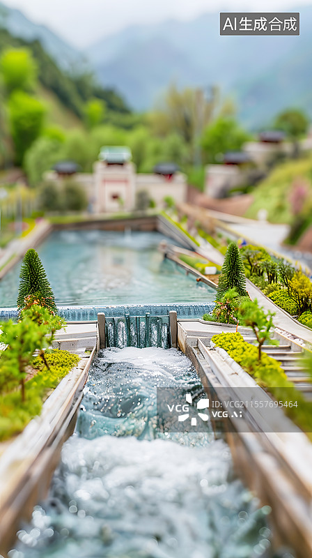 【AI数字艺术】AIGC：春日水渠河道，清明节气背景，南水北调工程背景图片素材