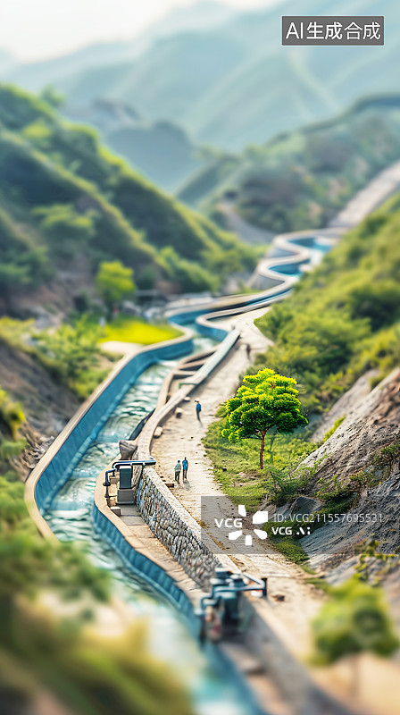【AI数字艺术】AIGC：现代建筑工程水渠河道，南水北调工程背景图片素材