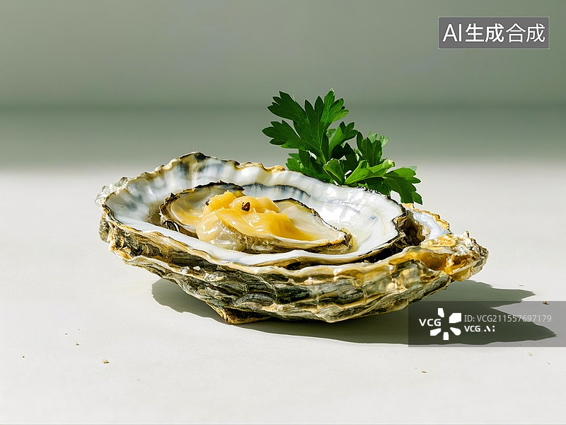 【AI数字艺术】白色背景下的烤大生蚝特写图片素材