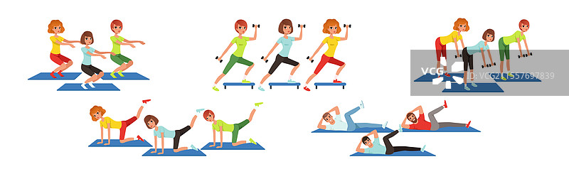 快乐的男女在健身锻炼图片素材