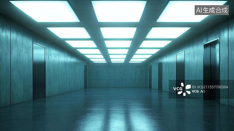 【AI数字艺术】霓虹灯照亮的前卫走廊图片素材