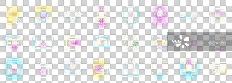 霓虹风格的SSL证书图标集图片素材