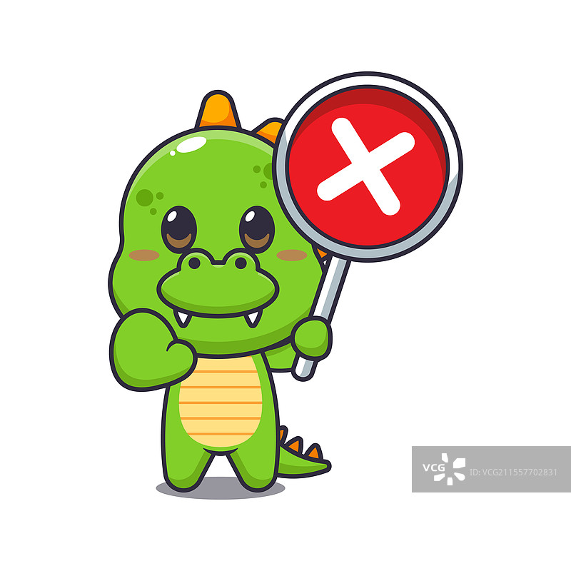 恐龙吉祥物卡通角色与错误的标志图片素材
