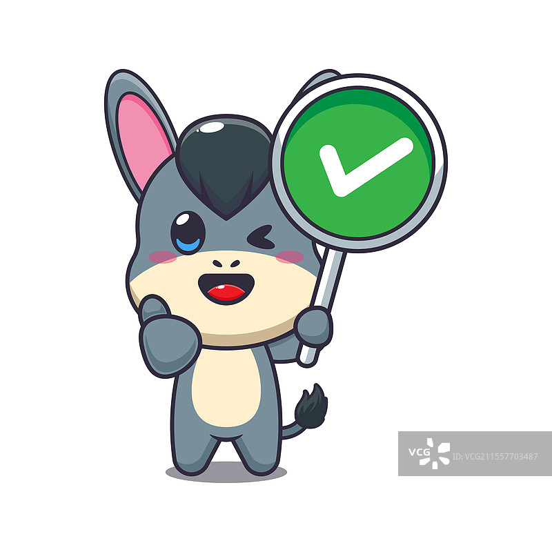带有正确标志的驴子吉祥物卡通角色图片素材