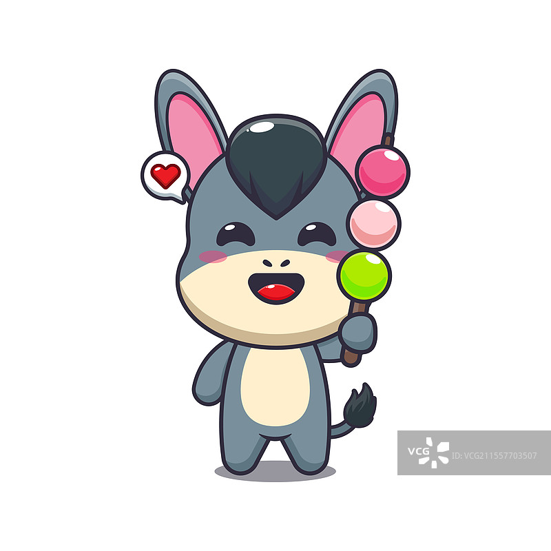 吃团子的驴子吉祥物卡通角色图片素材