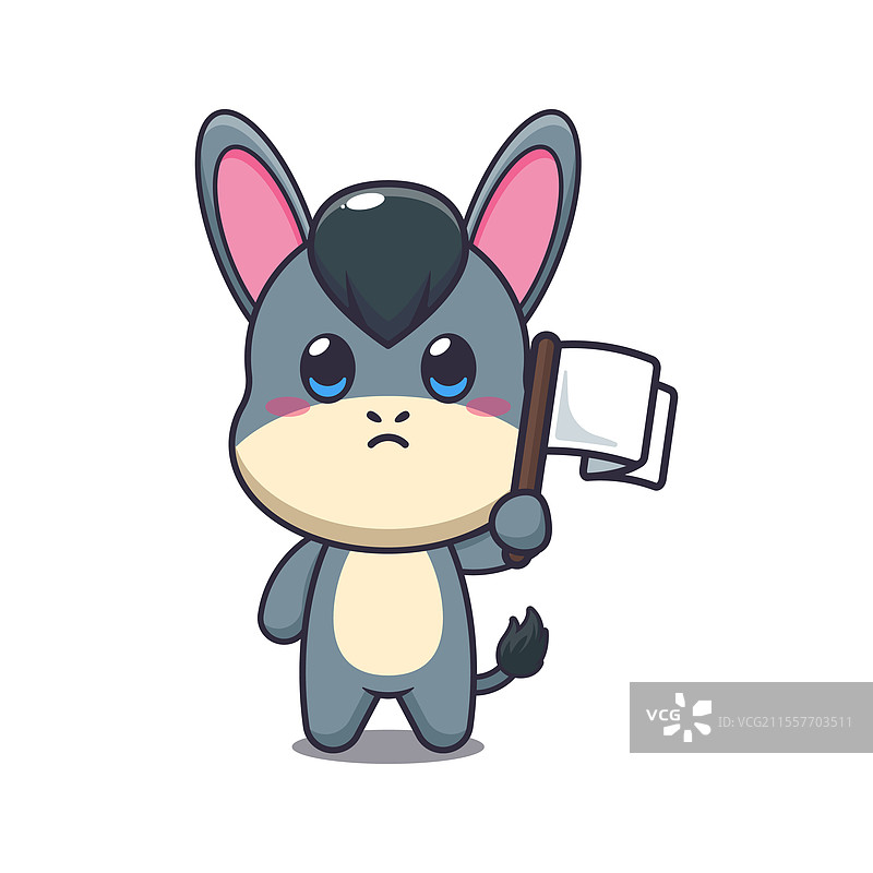 拿着白旗的驴子吉祥物卡通角色图片素材