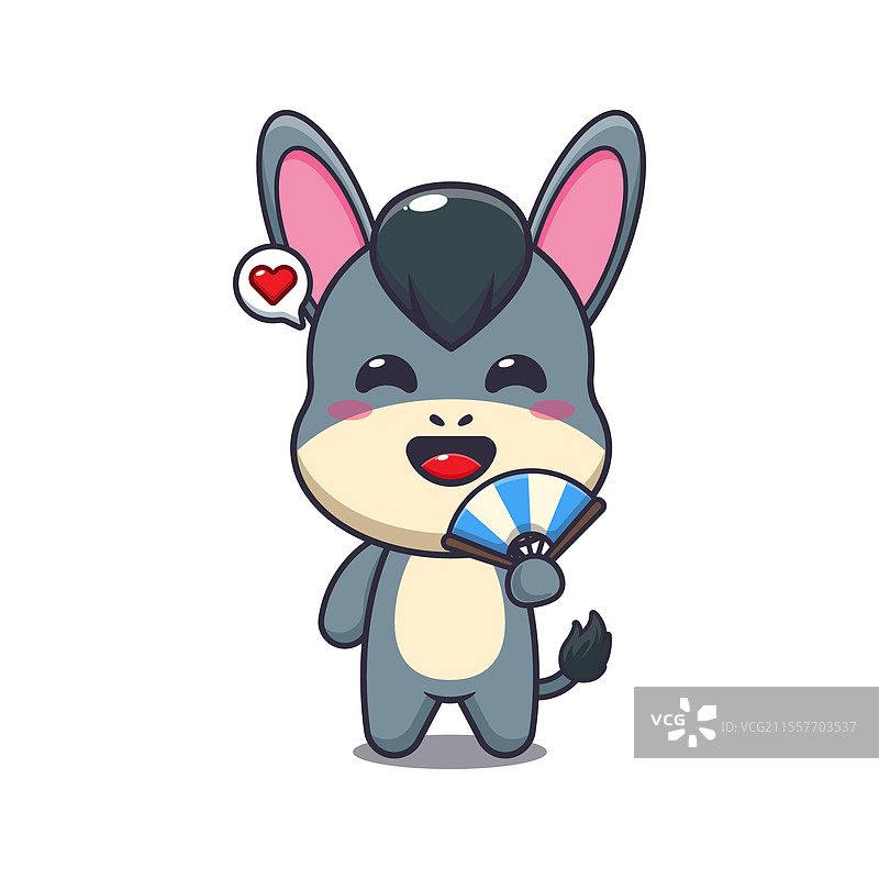 手持扇子的驴子吉祥物卡通角色图片素材