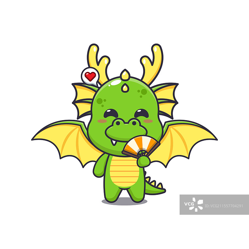 手持扇子的龙吉祥物卡通角色图片素材