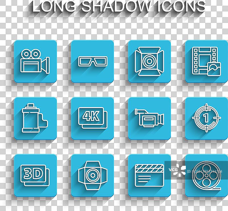 3D字母“电影”在聚光灯下的摄影机图片素材