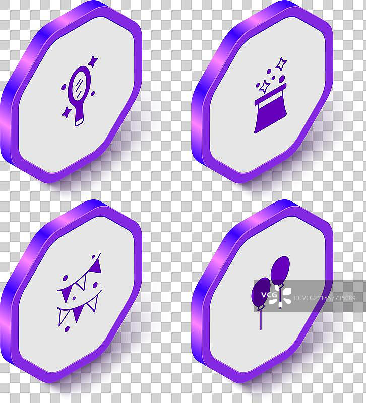 等距魔法手镜与魔术师帽子图片素材