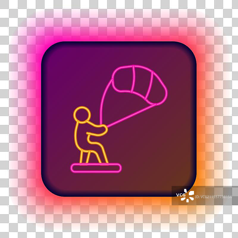 发光的霓虹线风筝冲浪图标孤立在图片素材