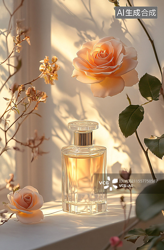 【AI数字艺术】玻璃瓶与玫瑰花图片素材