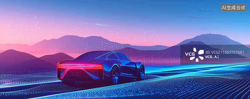 【AI数字艺术】城市行驶的新能源电动汽车科技背景图片素材