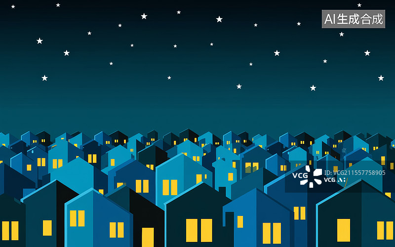 【AI数字艺术】星空下的城镇小房屋建筑图片素材