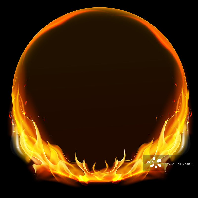 黑色背景上的圆形火焰框架图片素材