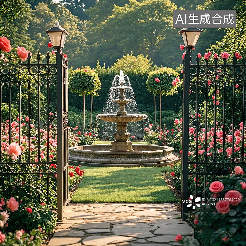 【AI数字艺术】英式古典私家花园图片素材