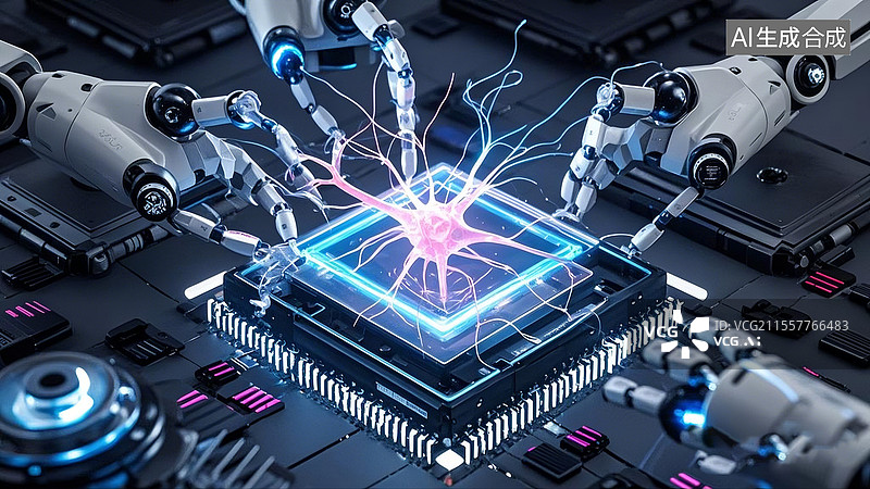 【AI数字艺术】生物芯神经元神经网络脑机概念图片素材