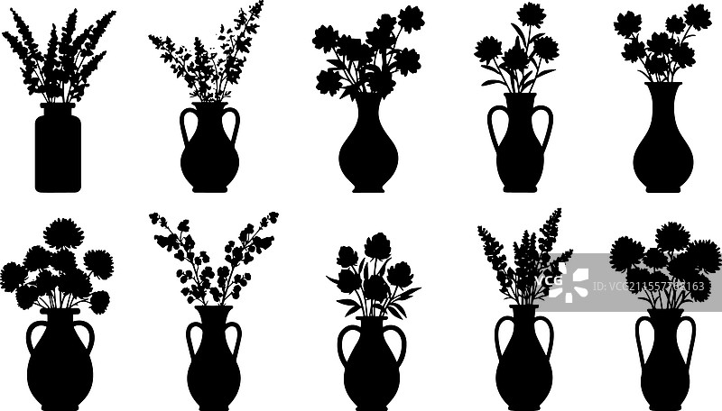 不同类型的花瓶剪影图片素材