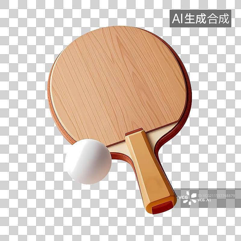 【AI数字艺术】木质乒乓球拍与白色乒乓球图片素材
