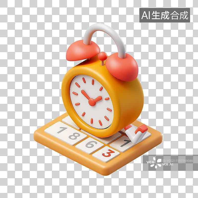 【AI数字艺术】日历上的橙色闹钟与待办标记图片素材