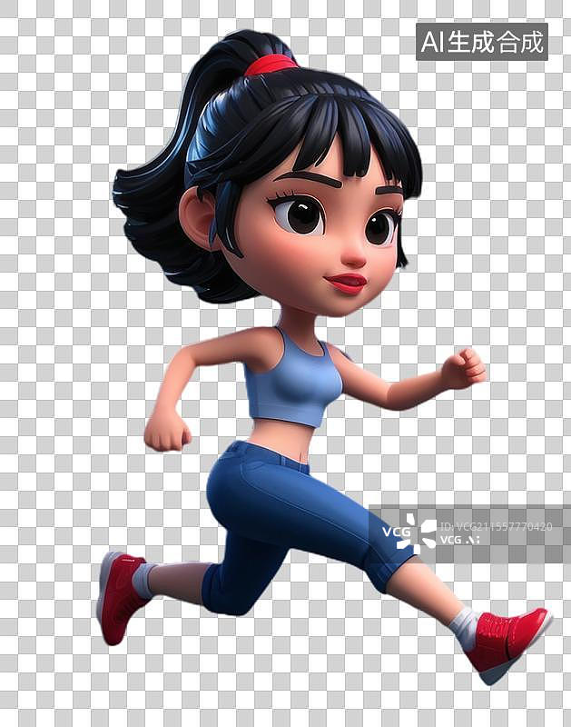 【AI数字艺术】免扣3D卡通跑步女人图片素材
