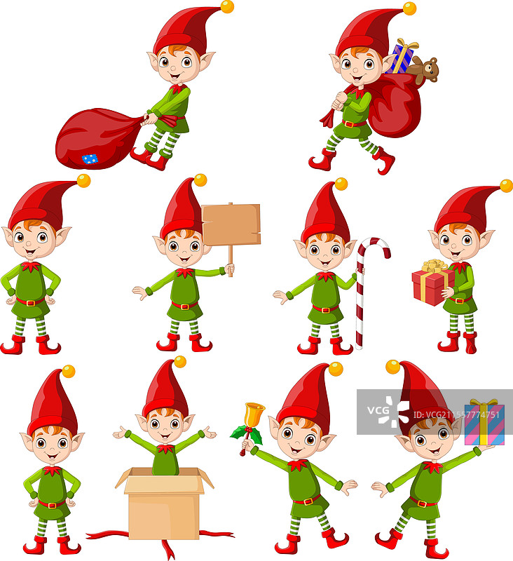 卡通圣诞精灵系列套装图片素材
