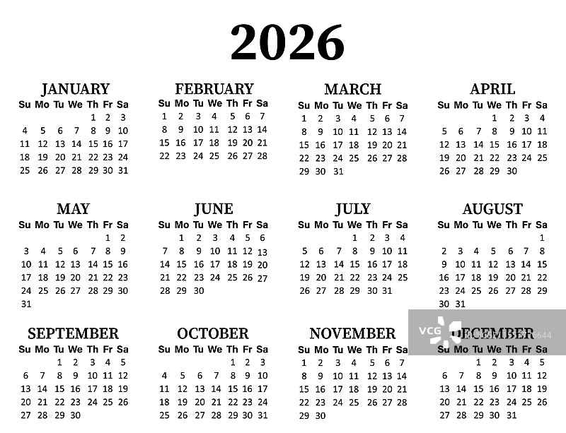 2026年简约日历设计图片素材