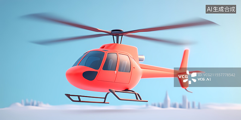 【AI数字艺术】红色直升机于城市上空飞行图片素材